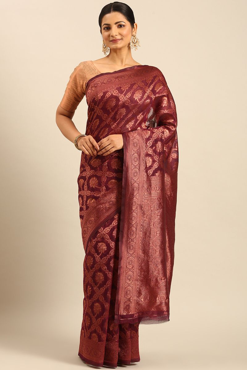 Maroon Jacquard Work Cotton Saree