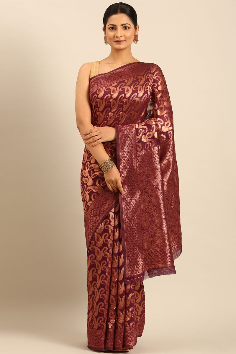 Maroon Jacquard Work Cotton Saree