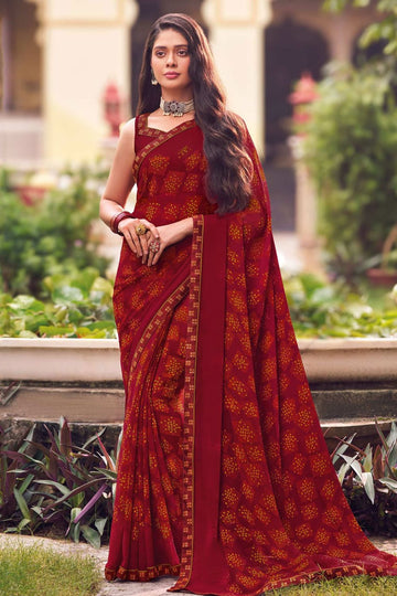 Maroon Printed Georgette Casual Wear Saree