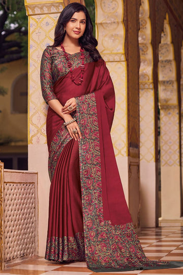 Maroon Printed Chiffon Saree