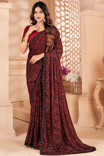 Maroon Printed Casual Wear Saree