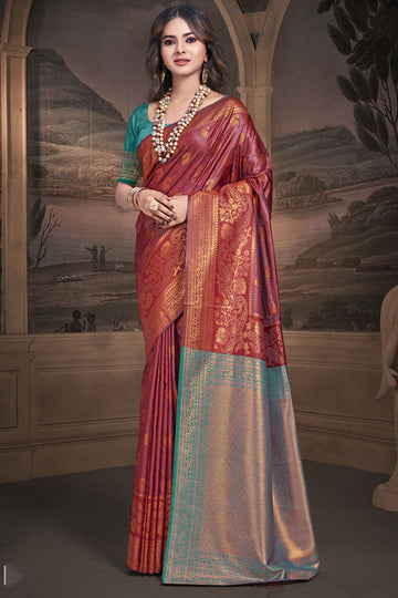 Maroon Weaving Work Silk Saree