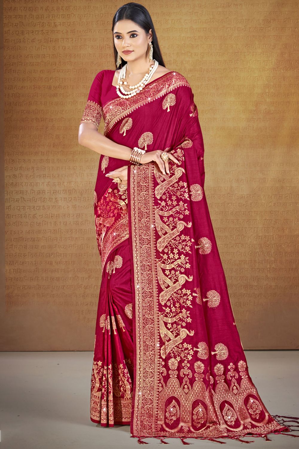 Maroon Silk Woven Work Saree