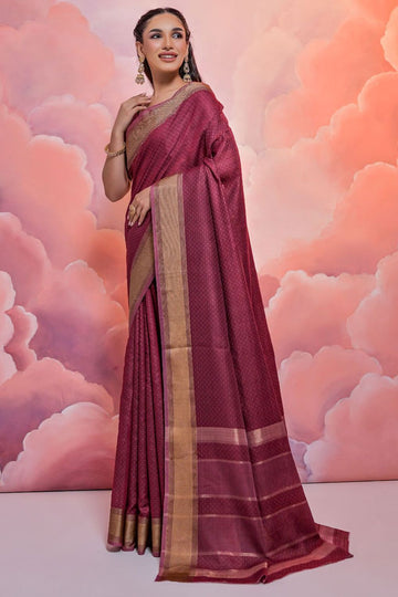 Maroon Zari Woven Cotton Casual Wear Saree