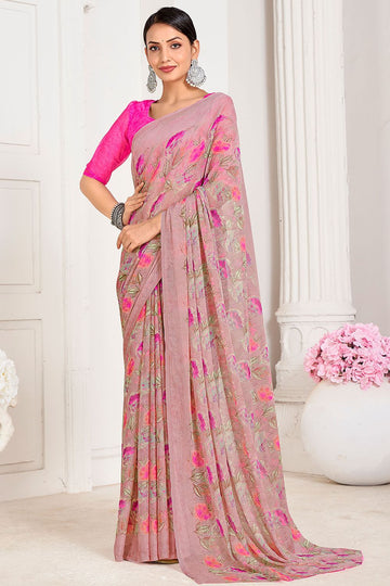 Mauve Digital Printed Chiffon Casual Wear Saree