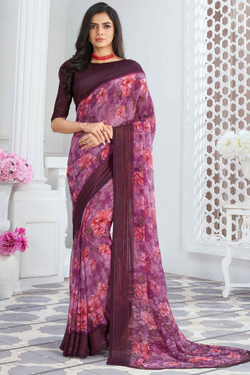 Mauve Georgette Saree with Digital Print