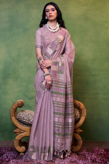 Mauve Hand Woven Mal Spun Cotton Saree for Party