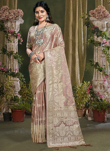 Mauve Pink Banarasi Silk Woven Saree for Festival