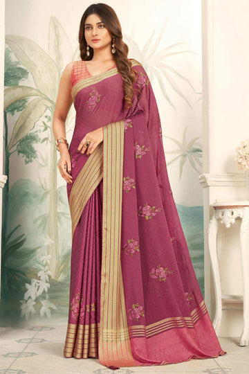 Mauve Pink Embellished Chiffon Saree