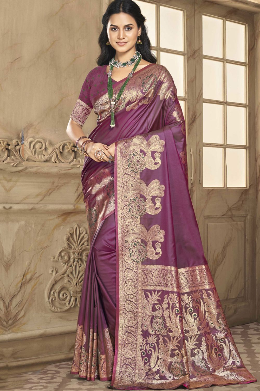 Mauve Silk Woven Saree