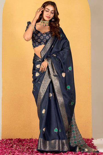 Midnight Blue Dola Silk Saree for Festival