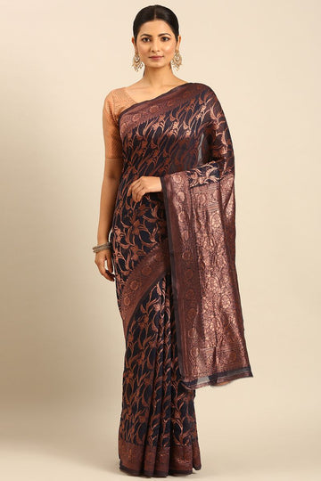 Midnight Blue Cotton Jacquard Work Saree