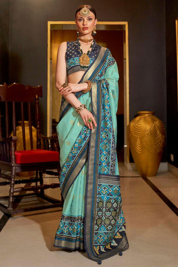 Mint Blue Patola Silk Saree for Ceremonial