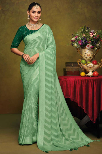 Mint Green Brasso Saree with Embroidered Blouse