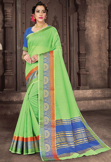 Mint Green Cotton Handloom Saree for Festival