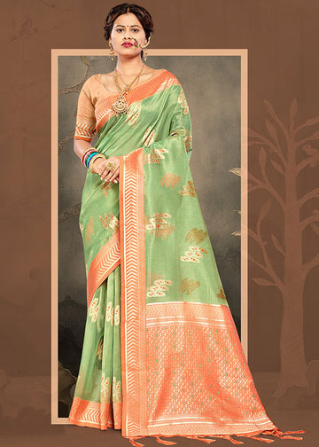 Mint Green Weaving Kota Cotton Saree