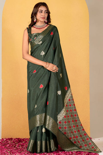 Moss Green Dola Silk Saree for Festival