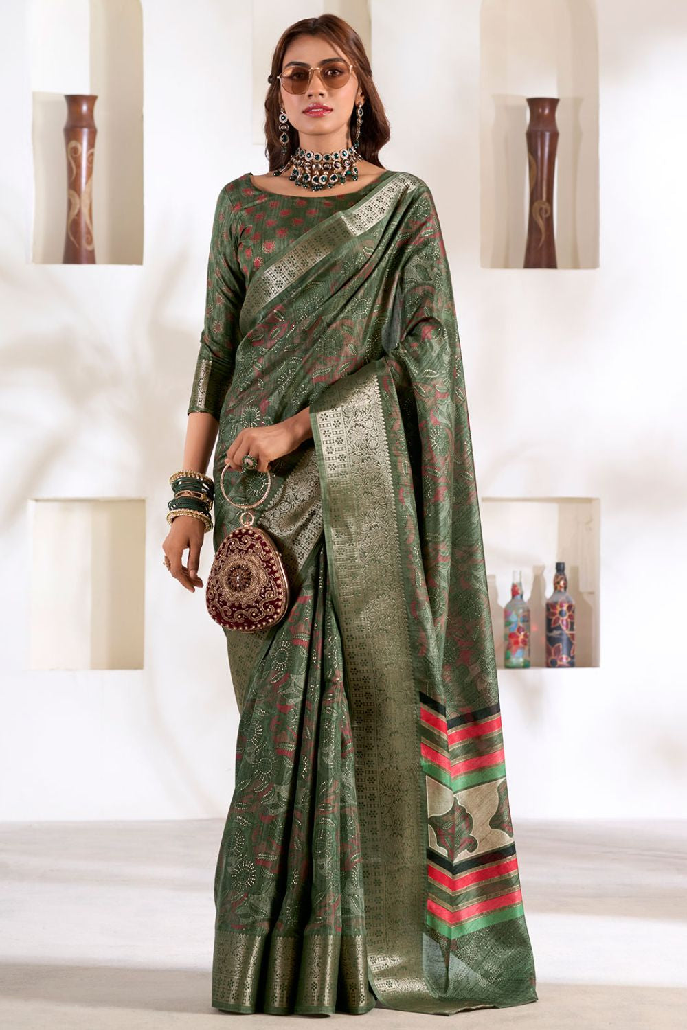 Moss Green Dola Silk Saree for Festival