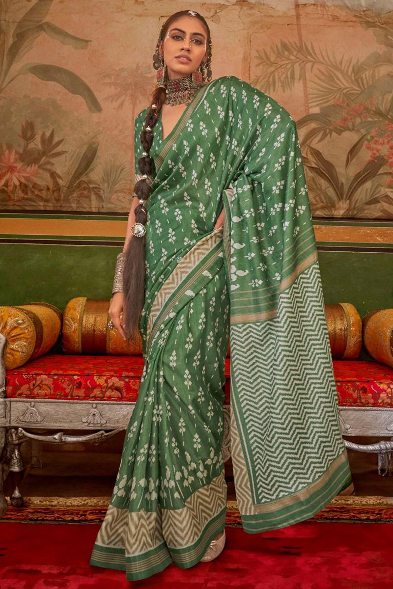 Moss Green Aqua Finish Silk Saree