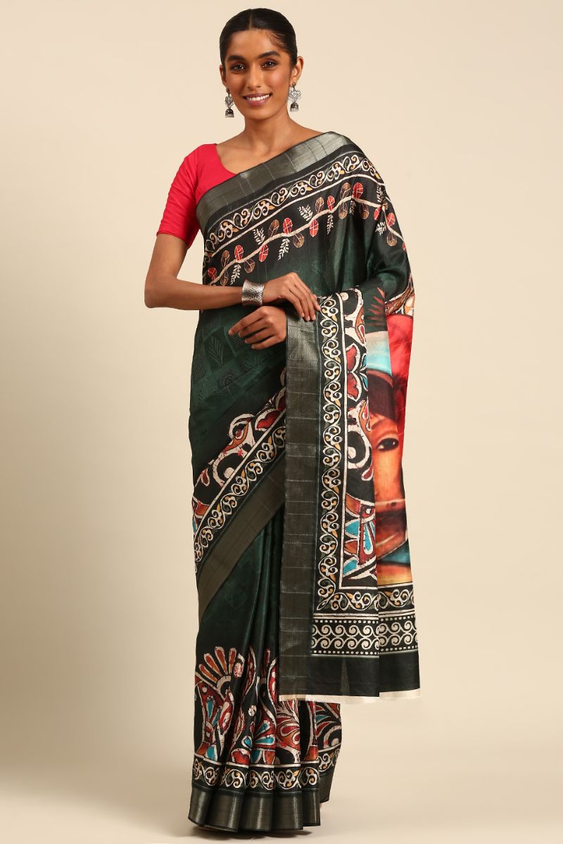 Moss Grey Cotton Digital Print Saree