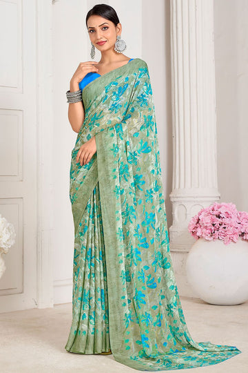 Multicolor Digital Printed Chiffon Casual Wear Saree