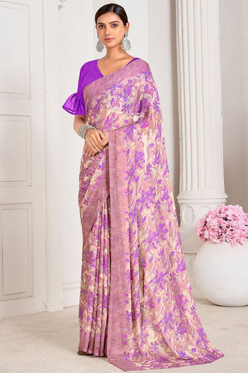 Multicolor Digital Printed Chiffon Casual Wear Saree