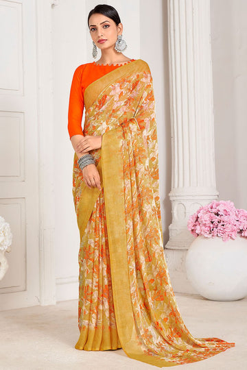 Multicolor Digital Printed Chiffon Casual Wear Saree