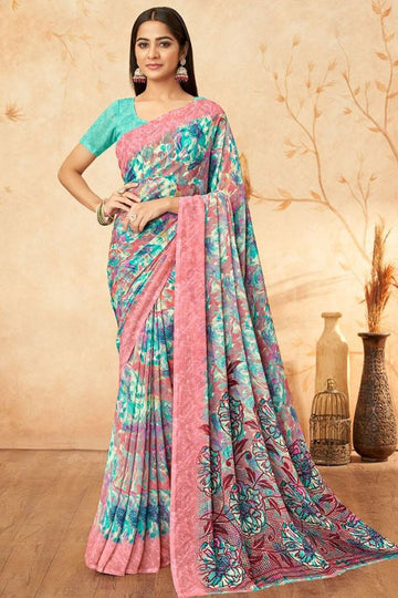 Multicolor Printed Georgette Casual Saree