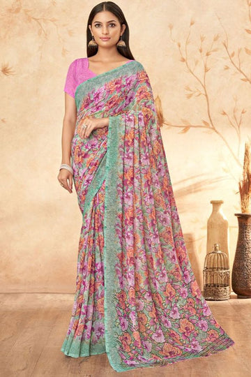 Multicolor Printed Georgette Casual Saree