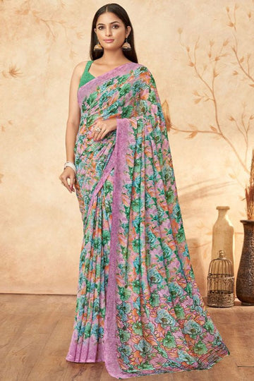 Multicolor Printed Georgette Casual Saree