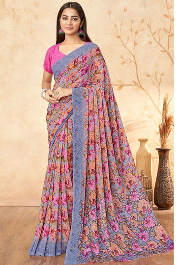 Multicolor Printed Georgette Casual Saree