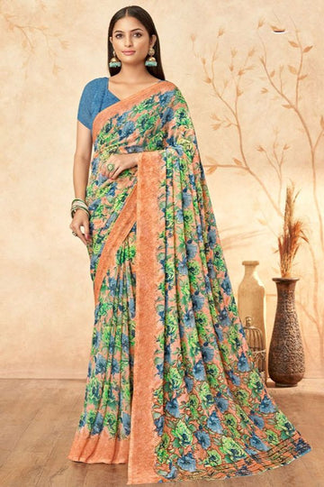 Multicolor Printed Georgette Casual Saree