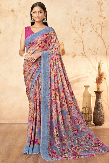 Multicolor Printed Georgette Casual Saree