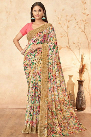 Multicolor Printed Georgette Casual Saree