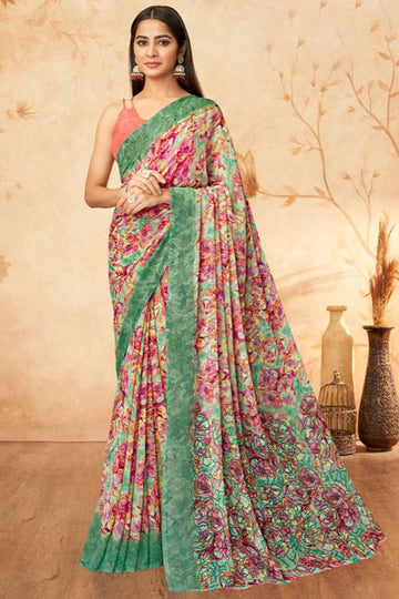 Multicolor Printed Georgette Casual Saree