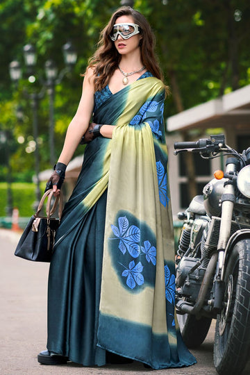 Multicolor Digital Print Satin Saree