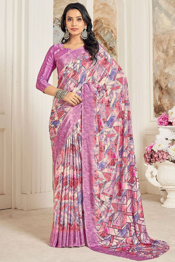 Multicolor Digital Print Silk Crepe Saree for Party