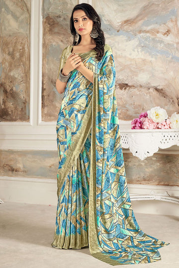 Multicolor Digital Print Silk Crepe Saree for Party