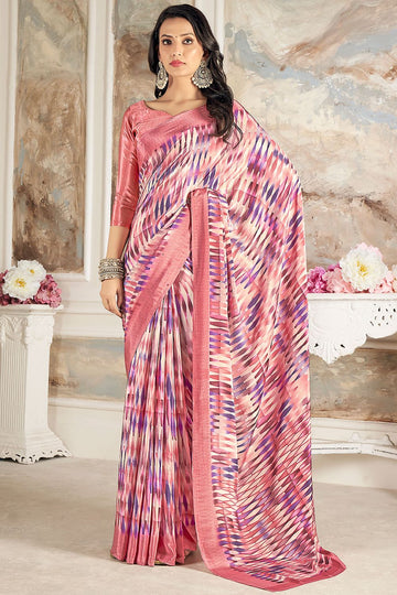 Multicolor Digital Print Silk Crepe Saree for Party