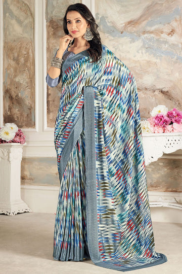 Multicolor Digital Print Silk Crepe Saree for Party