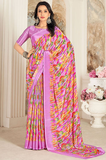 Multicolor Digital Print Silk Crepe Saree for Party