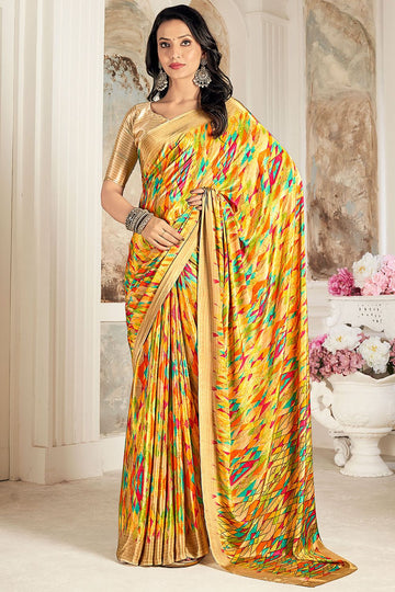 Multicolor Digital Print Silk Crepe Saree for Party