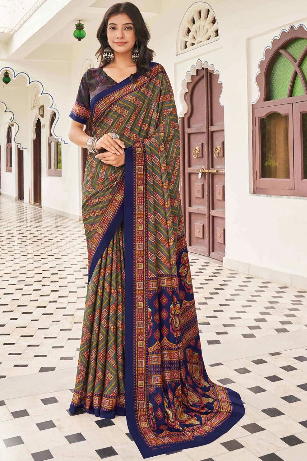 Multicolor Crepe Casual Wear Saree