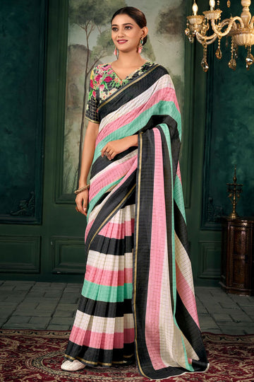 Multicolor Striped Chanderi Linen Saree