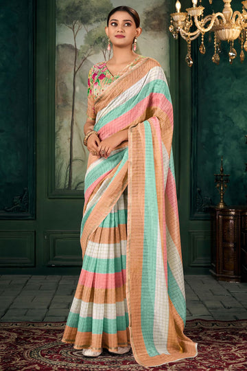 Multicolor Striped Chanderi Linen Saree