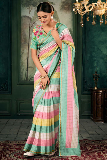 Multicolor Striped Chanderi Linen Saree