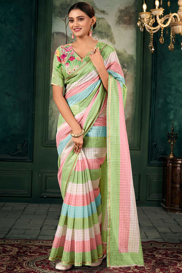 Multicolor Striped Chanderi Linen Saree