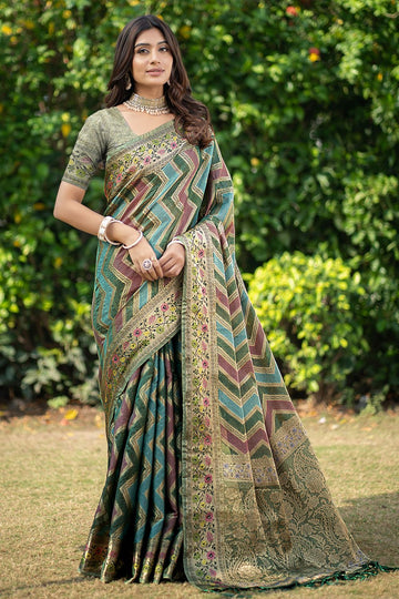 Multicolor Woven Organza Party Wear Saree