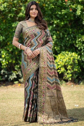 Multicolor Woven Organza Party Wear Saree