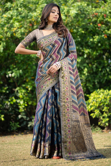 Multicolor Woven Organza Party Wear Saree